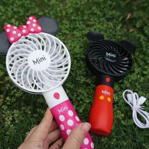 Quạt Cầm Tay Mini Mickey Minnie Dễ Thương - Quạt USB Sạc Lại Với Đèn LED, 3 Chế Độ Gió, Tiện Dụng Cho Ngày Hè