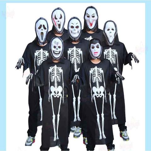 Trang Phục Hóa Trang Halloween Cao Cấp - Bộ Quần Áo Ma Xương Người và Mặt Nạ Đầu Lâu Rùng Rợn Cho Nam Nữ