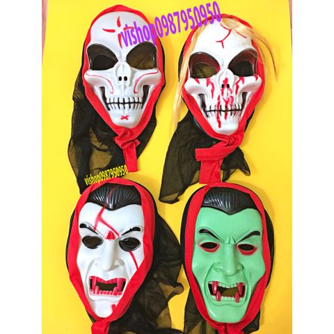 Mặt Nạ Xương Sọ Halloween - Mặt Nạ Hóa Trang Kinh Dị Có Vải Trùm Đầu - Phụ Kiện Tiệc Hóa Trang Độc Đáo