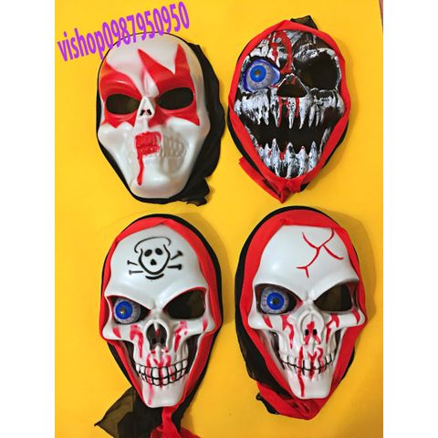 Mặt Nạ Xương Sọ Halloween - Mặt Nạ Hóa Trang Kinh Dị Có Vải Trùm Đầu - Phụ Kiện Tiệc Hóa Trang Độc Đáo