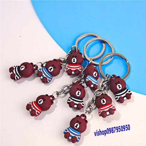 Móc Khóa Gấu Nâu Buồn Ngồi Mặc Áo Sọc - Phụ Kiện Thời Trang Dễ Thương, Quà Tặng Độc Đáo Cho Fan Gấu Brown