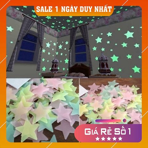 [GÓI 100 CÁI] Ngôi Sao Dạ Quang Phát Sáng - Sticker Dán Tường Trang Trí Phòng Ngủ - Chất Liệu Nhựa An Toàn, Sáng Đêm