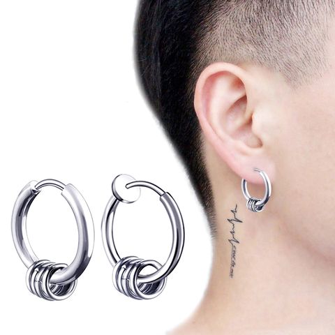 Khuyên Tai Tròn Thép Titan Bạc Phong Cách Hình Học Cho Nam - Trang Sức Thời Trang Cao Cấp, Đường Kính 1.2cm