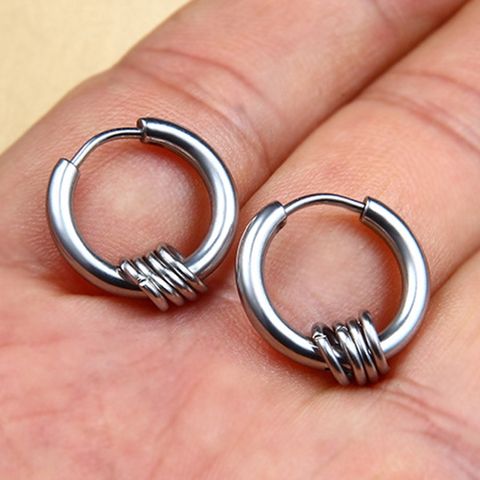 Khuyên Tai Tròn Thép Titan Bạc Phong Cách Hình Học Cho Nam - Trang Sức Thời Trang Cao Cấp, Đường Kính 1.2cm