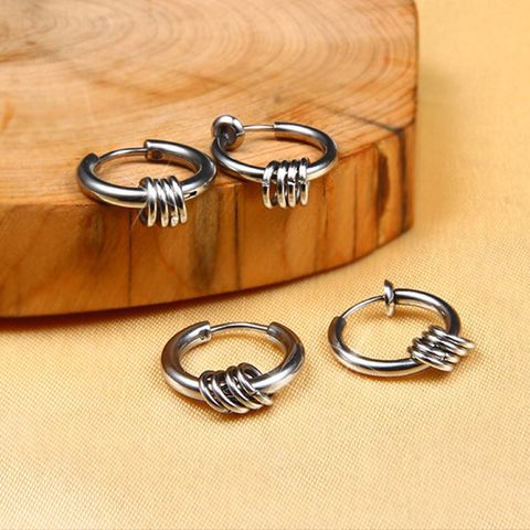 Khuyên Tai Tròn Thép Titan Bạc Phong Cách Hình Học Cho Nam - Trang Sức Thời Trang Cao Cấp, Đường Kính 1.2cm