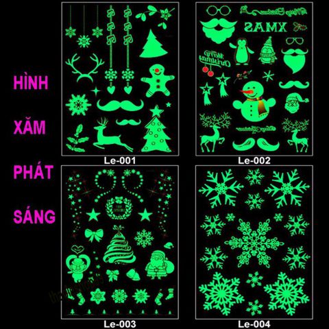 Hình Xăm Dán Tạm Thời Phát Sáng 21x15cm Phong Cách Giáng Sinh Noel - Tattoo Dễ Dàng Thay Đổi, Quà Tặng Ý Nghĩa