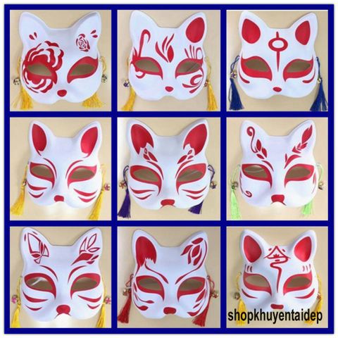 Mặt Nạ Nửa Mặt Hình Cáo - Mặt Nạ Hóa Trang Halloween Độc Đáo, PVC Chất Lượng Cao, Phong Cách Nhật Bản, Quà Tặng Tuyệt Vời