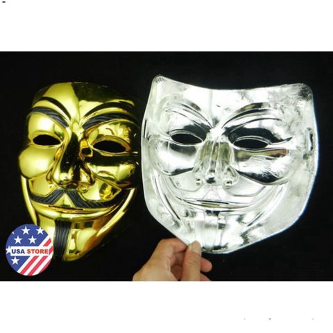 Mặt Nạ Vàng Mạ Bạc Hacker Guy Fawkes - Phụ Kiện Halloween, Lễ Hội, Trang Trí Độc Đáo, Quà Tặng Fan 