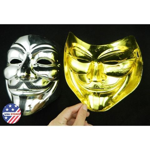 Mặt Nạ Vàng Mạ Bạc Hacker Guy Fawkes - Phụ Kiện Halloween, Lễ Hội, Trang Trí Độc Đáo, Quà Tặng Fan 