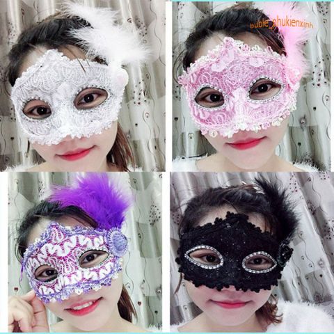 Mặt Nạ Nửa Mặt Lông Vũ Sang Trọng Kim Sa - Phụ Kiện Halloween & Tiệc Tùng Thời Trang 2021