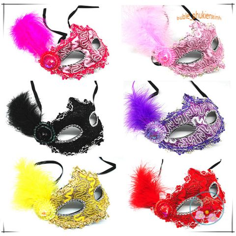 Mặt Nạ Hóa Trang Halloween Đính Lông Vũ Sang Trọng Cho Nữ - Phụ Kiện Tiệc Tùng Quyến Rũ và Bí Ẩn