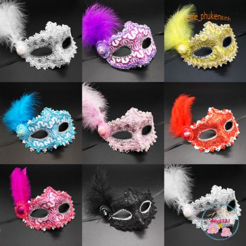 Mặt Nạ Hóa Trang Halloween Đính Lông Vũ Sang Trọng Cho Nữ - Phụ Kiện Tiệc Tùng Quyến Rũ và Bí Ẩn