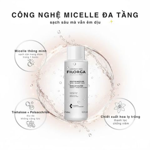 Nước Tẩy Trang Filorga Micellar Solution 400ml - Dưỡng Ẩm Chống Lão Hoá, Tẩy Trang Sạch Sâu Cho Da Nhạy Cảm, Giảm Viêm Mụn