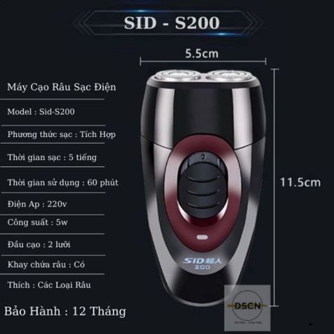 Máy Cạo Râu SID-S200 Thông Minh - Cạo Siêu Nhanh, Lưỡi Kép 4D, Chống Kẹt, Sạc 4Giờ, Bảo Hành 12 Tháng
