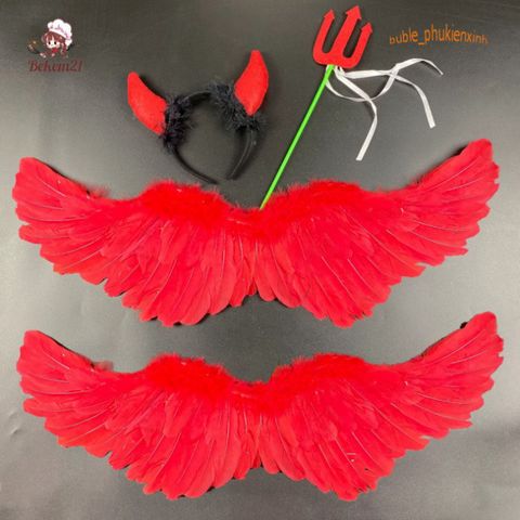 Cánh Thiên Thần Đỏ Phát Sáng - Bộ Phụ Kiện Hóa Trang Halloween Cho Bé Gái Với Băng Đô và Đũa Phép, Độc Đáo và Thú Vị
