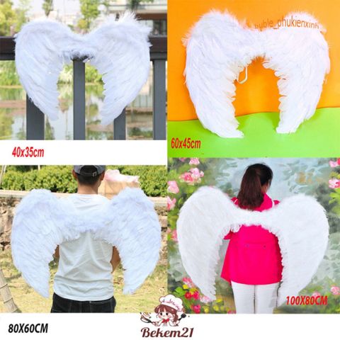 Bộ Phụ Kiện Hóa Trang Thiên Thần - Đôi Cánh Xinh Đẹp, Băng Đô và Đũa Tiên Cho Trẻ Em và Người Lớn - Màu Trắng, Đen, Hồng