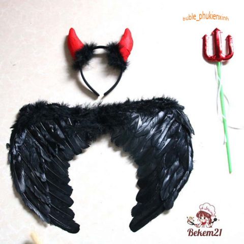 Bộ Phụ Kiện Hóa Trang Thiên Thần - Đôi Cánh Xinh Đẹp, Băng Đô và Đũa Tiên Cho Trẻ Em và Người Lớn - Màu Trắng, Đen, Hồng