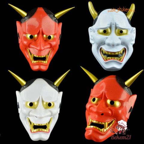 Mặt Nạ Halloween Hình Quỷ Vương Hai Sừng Oni Noh Hannya - Đạo Cụ Cosplay Thú Vị cho Tiệc Halloween và Masquerade Party