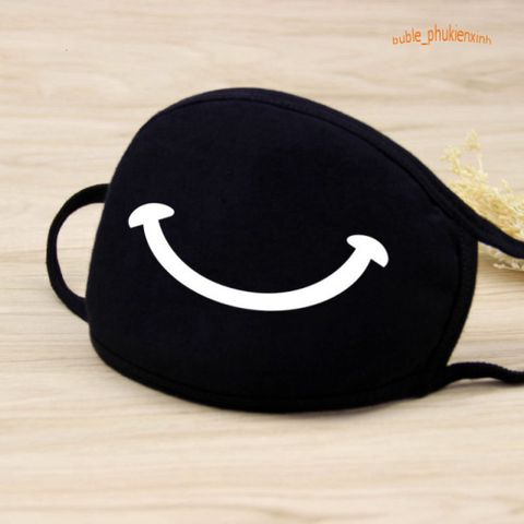 Khẩu Trang Cotton Đen In Hình Miệng Cười Mũi Tên - Phong Cách Anime/Manga, Thiết Kế Độc Đáo, Chống Bụi, Unisex