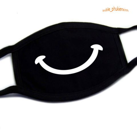 Khẩu Trang Cotton Đen In Hình Miệng Cười Mũi Tên - Phong Cách Anime/Manga, Thiết Kế Độc Đáo, Chống Bụi, Unisex
