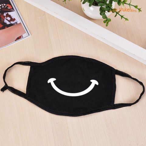 Khẩu Trang Cotton Đen In Hình Miệng Cười Mũi Tên - Phong Cách Anime/Manga, Thiết Kế Độc Đáo, Chống Bụi, Unisex
