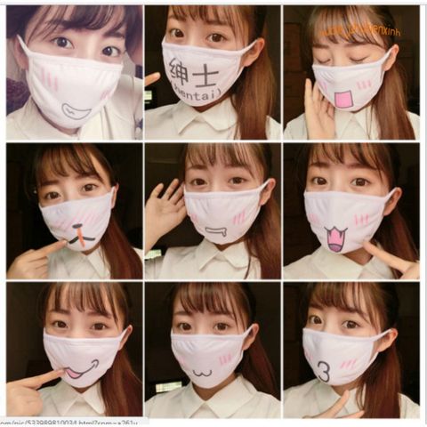 Khẩu Trang Cotton Đen In Hình Miệng Cười Mũi Tên - Phong Cách Anime/Manga, Thiết Kế Độc Đáo, Chống Bụi, Unisex