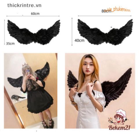 Cánh Ác Quỷ Đen Trắng - Đôi Cánh Thiên Thần Lông Vũ Sang Trọng Cho Tiệc Halloween và Sự Kiện Cosplay