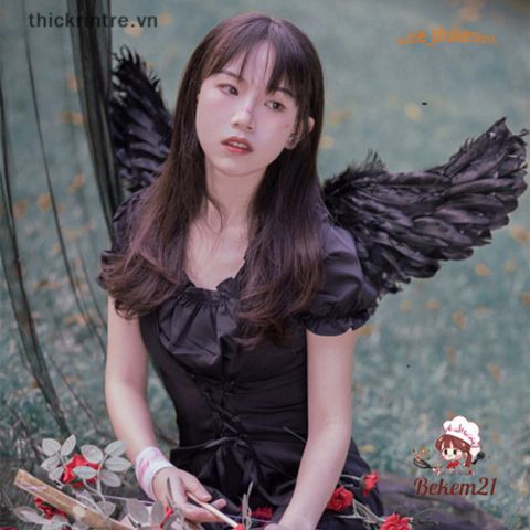 Cánh Ác Quỷ Đen Trắng - Đôi Cánh Thiên Thần Lông Vũ Sang Trọng Cho Tiệc Halloween và Sự Kiện Cosplay