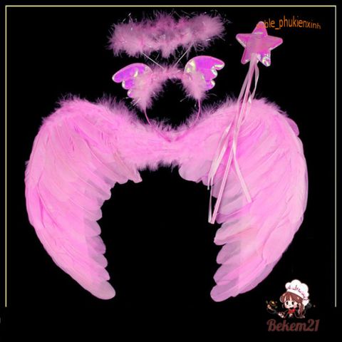 Băng Đô Thiên Thần Cánh Lông Vũ Cho Bé - Phụ Kiện Hóa Trang Halloween Gậy Phép Dễ Thương 2024