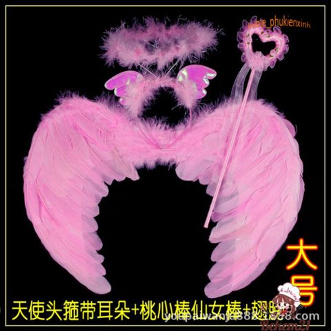 Băng Đô Thiên Thần Cánh Lông Vũ Cho Bé - Phụ Kiện Hóa Trang Halloween Gậy Phép Dễ Thương 2024