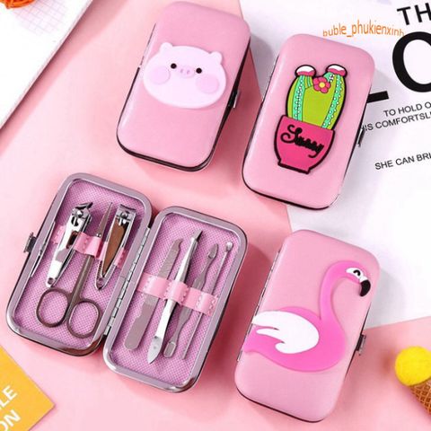 Bộ Dụng Cụ Cắt và Bấm Móng Tay 6 Món Hình Thú Ngộ Nghĩnh Màu Hồng - Dành Cho Trẻ Em, Dễ Sử Dụng và An Toàn