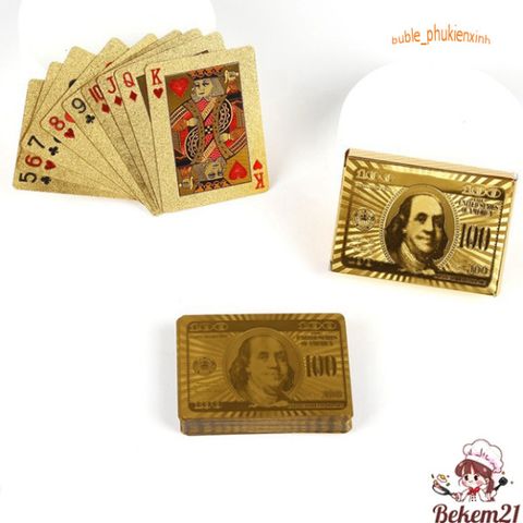 Bài Tây Mạ Vàng 100$ USA Cao Cấp Chống Thấm Nước - Bộ Bài Poker Nhựa PVC Hộp Đựng Sang Trọng, Chơi Game & Ảo Thuật