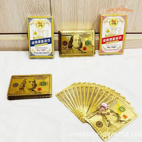 Bài Tây Mạ Vàng 100$ USA Cao Cấp Chống Thấm Nước - Bộ Bài Poker Nhựa PVC Hộp Đựng Sang Trọng, Chơi Game & Ảo Thuật