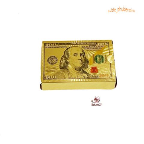 Bài Tây Mạ Vàng 100$ USA Cao Cấp Chống Thấm Nước - Bộ Bài Poker Nhựa PVC Hộp Đựng Sang Trọng, Chơi Game & Ảo Thuật