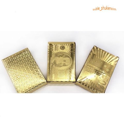 Bài Tây Mạ Vàng 100$ USA Cao Cấp Chống Thấm Nước - Bộ Bài Poker Nhựa PVC Hộp Đựng Sang Trọng, Chơi Game & Ảo Thuật