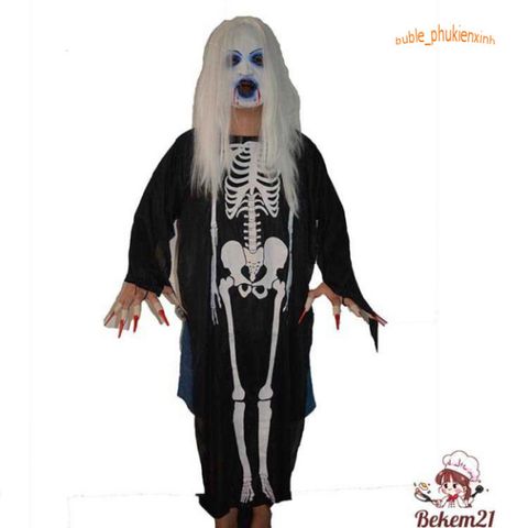 Bộ trang phục hóa trang ma quái Halloween cho bé - Áo xương, mặt nạ và găng tay xương - Đạo cụ tiệc Halloween thú vị