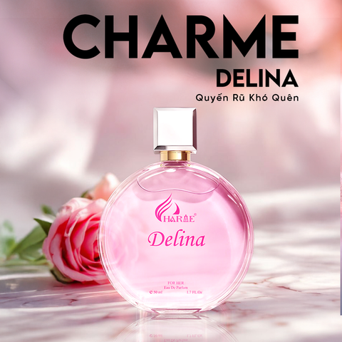 Nước hoa nữ Charme Delina 50ml - Hương thơm quyến rũ từ hoa hồng, quả vải, gỗ tuyết tùng - Đẳng cấp nữ tính và thanh lịch.