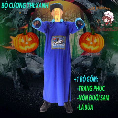 Bộ Trang Phục Hóa Trang Cương Thi Halloween - Áo Dài, Mũ, Râu Giả Đáng Sợ Cho Lễ Hội Halloween Phán Quan