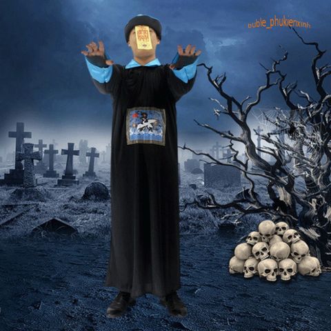 Bộ Trang Phục Hóa Trang Cương Thi Halloween - Áo Dài, Mũ, Râu Giả Đáng Sợ Cho Lễ Hội Halloween Phán Quan