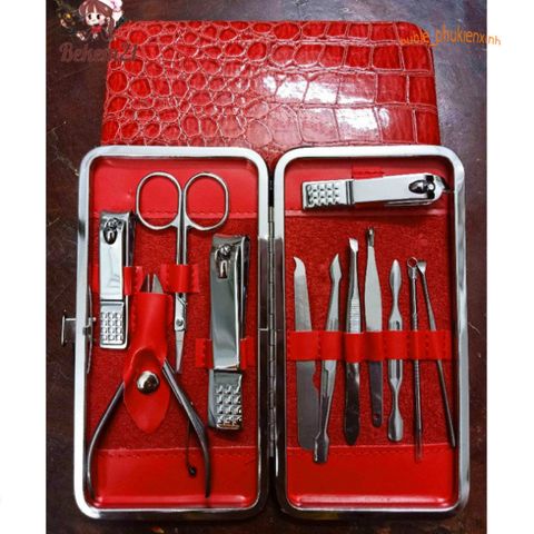 Bộ làm móng 12 món cao cấp kèm hộp sang trọng màu đỏ - Dụng cụ chăm sóc cá nhân tiện lợi cho bạn và gia đình