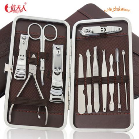 Bộ Dụng Cụ Chăm Sóc Móng Tay 12 Món Cao Cấp - Hộp Da Sang Trọng, Bao Gồm Kiềm Bấm, Cắt, Và Các Dụng Cụ Làm Đẹp Khác