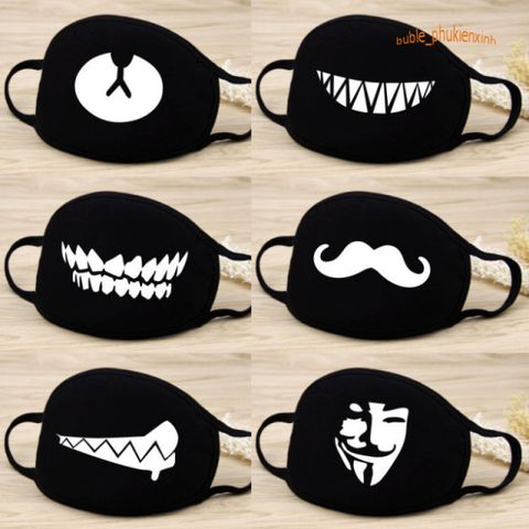 Khẩu Trang Vải Đen Họa Tiết Độc Đáo - Kháng Khuẩn, Thời Trang, Chống Nắng, Unisex, Tiện Lợi Cho Mọi Hoạt Động Ngoài Trời