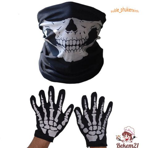 Bộ Găng Tay và Mặt Nạ Hóa Trang Halloween Hình Xương Độc Đáo - Phụ Kiện Tiệc Tùng Rùng Rợn Thú Vị