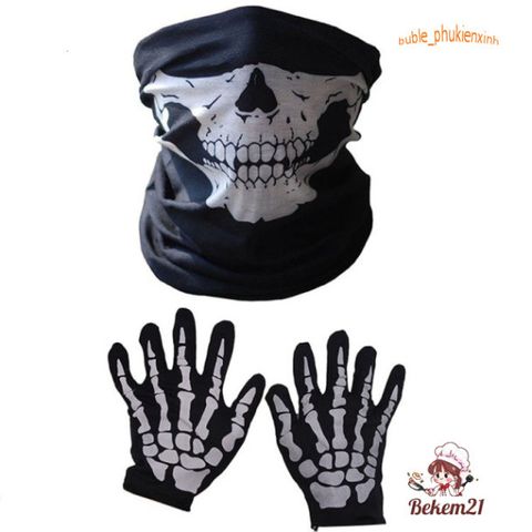 Bộ Găng Tay và Mặt Nạ Hóa Trang Halloween Hình Xương Độc Đáo - Phụ Kiện Tiệc Tùng Rùng Rợn Thú Vị