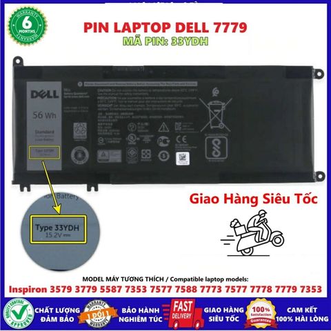 Pin Laptop Dell Inspiron 7573 7577 7586 7773 7778 7779 7786 PVHT1 33YDH (56Wh) - Pin Dự Phòng Chất Lượng Cao, Bảo Hành 1 Đổi 1 6 Tháng