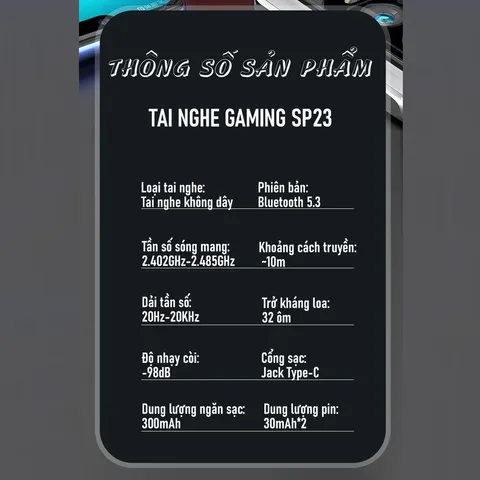 Tai Nghe Bluetooth Gaming SP23 TWS 5.3 - Không Dây, Độ Trễ Thấp, Âm Thanh Bass Stereo 9D, Chống Nước, Thích Hợp Cho Tất Cả Thiết Bị