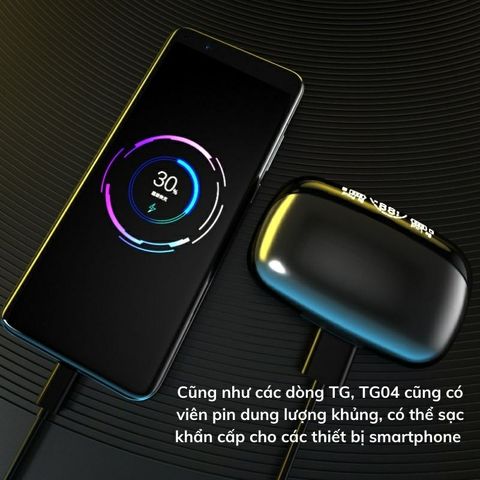 Tai Nghe Bluetooth 5.2 TWS TG04 Nhét Tai Không Dây Chống Nước, Chống Ồn, Dung Lượng Pin Lớn, Thiết Kế Thể Thao, Âm Thanh Chất Lượng Cao