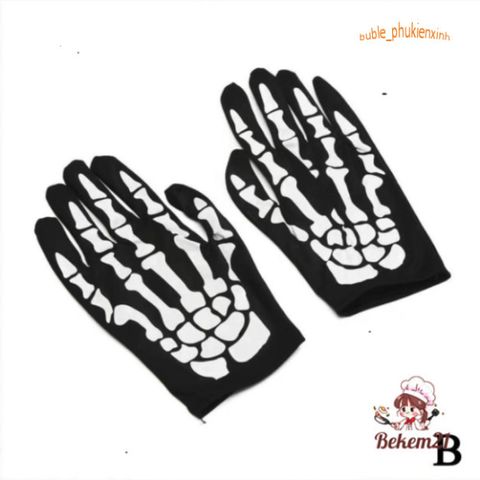 Mặt Nạ Halloween Bộ Xương Ma Ám Kèm Găng Tay Xương - Phụ Kiện Tiệc Hóa Trang Độc Đáo, Phù Hợp Cho Dịp Halloween