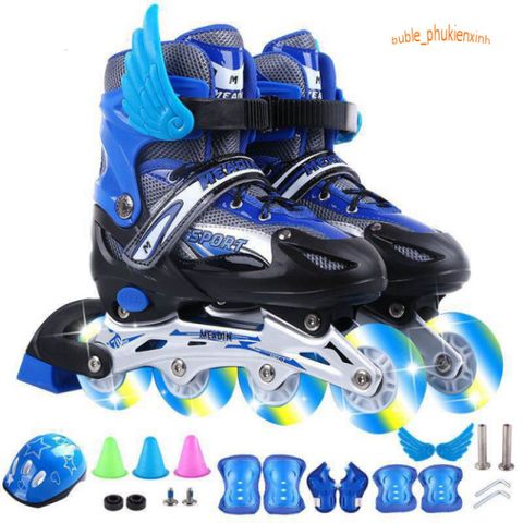 Giày Patin Trượt Thể Thao Cao Cấp Cho Trẻ Em và Người Lớn - Điều Chỉnh Kích Thước Dễ Dàng, Phiên Bản Mới 2020, 4 Bánh Sáng