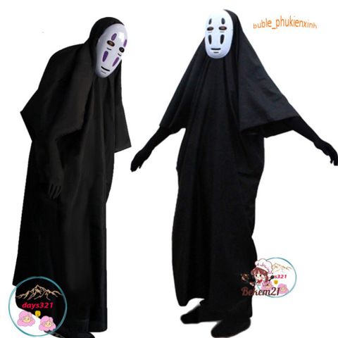 Bộ Đồ Cosplay Kaonashi - Nhân Vật Ma Vô Diện từ Hayao Miyazaki Spirited Away Cho Trẻ Em và Người Lớn - Áo Choàng và Mặt Nạ Vô Diện